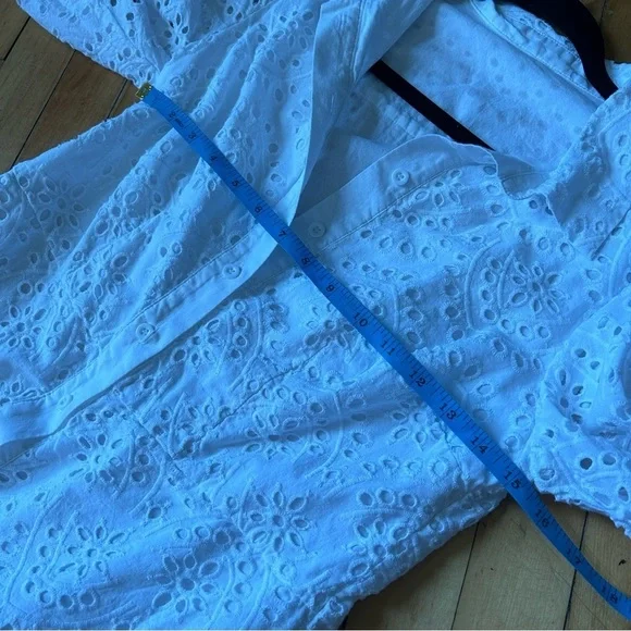 White Œillets Sz M Cottagecore Puff Sleeves Button Front Mini Dress - Picture 9 of 11